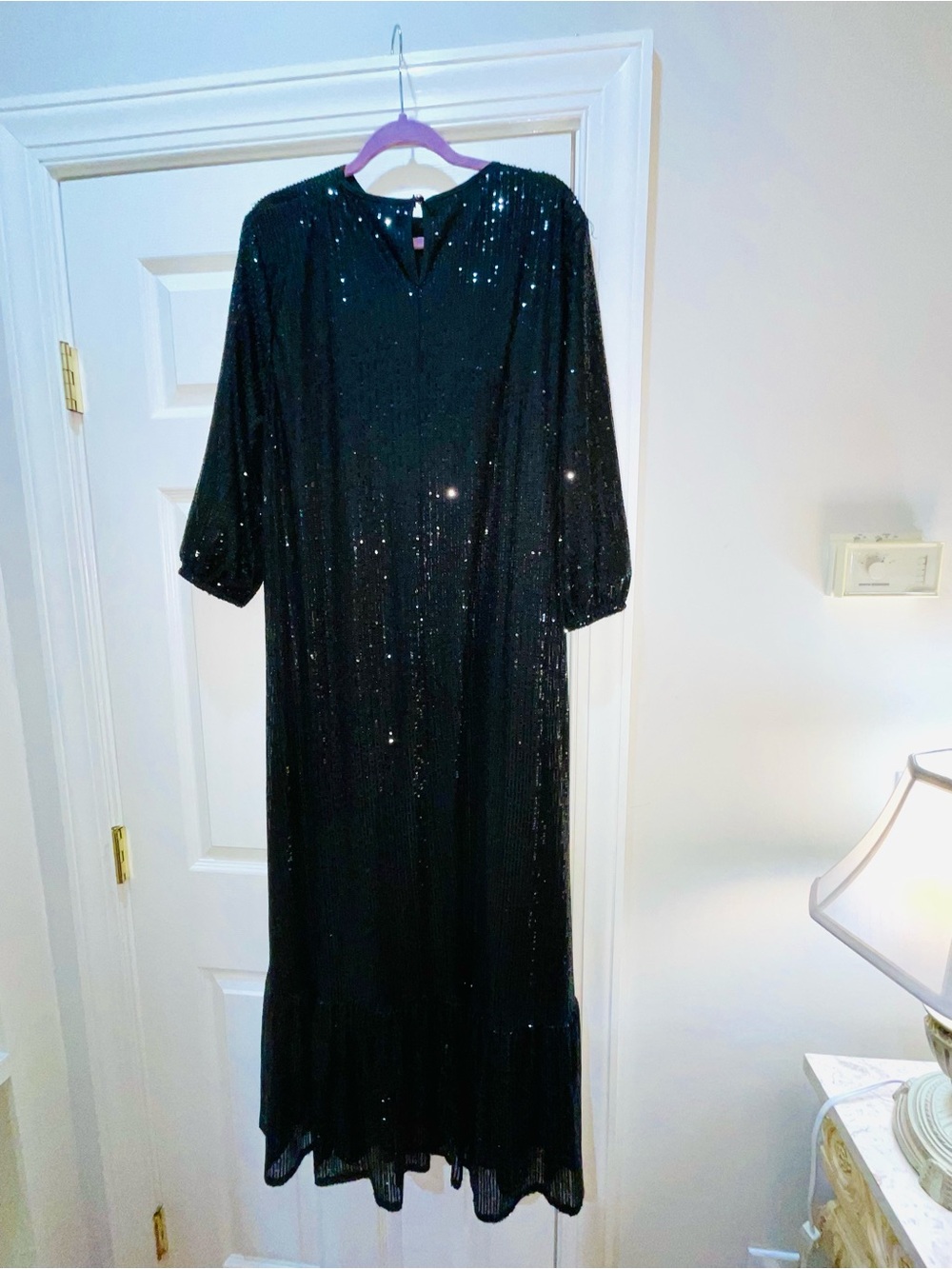Black Sequin Long Sleeve Evening Dress - Picture 2 of 12